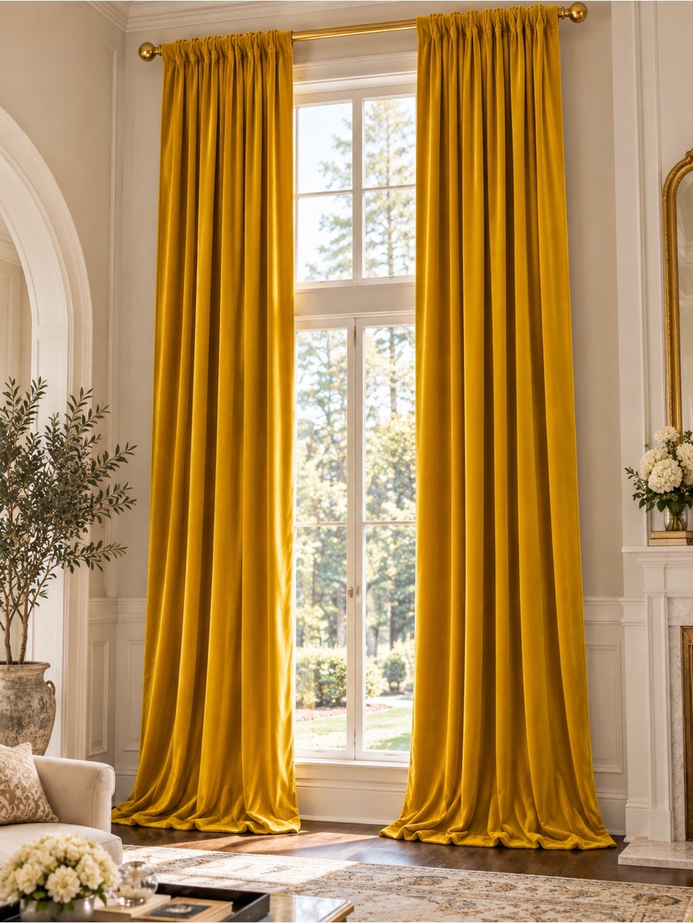 Gold Velvet Rod Pocket Curtain Panels 108” L